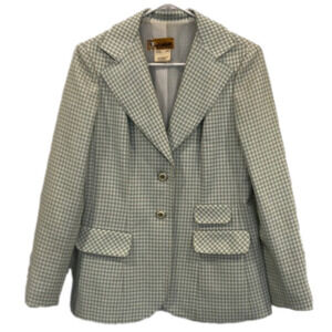 Vintage Hobnobber Blazer jacket green white gingham check. Lined. Flap pockets.